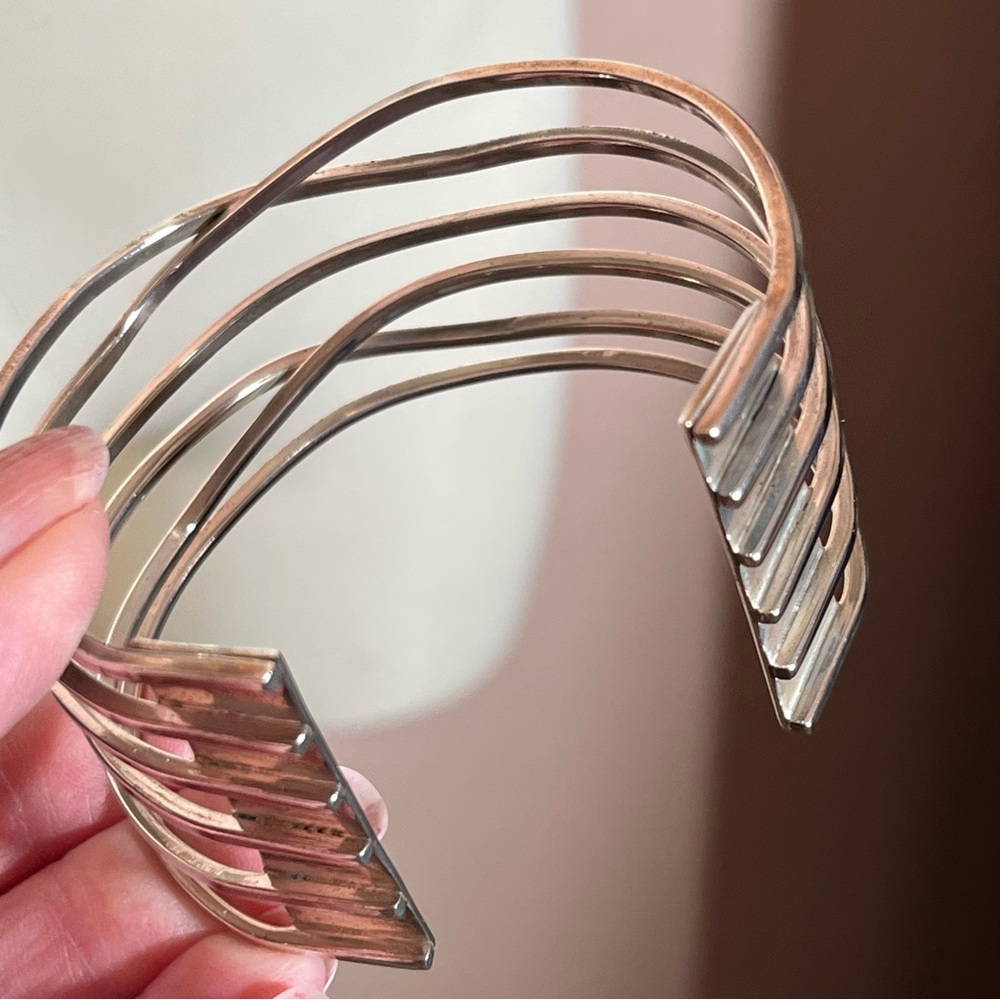 Sterling Silver .925 Modernist Art Deco minimalist Heavy Wide Cuff Bracelet - Picture 13 of 17